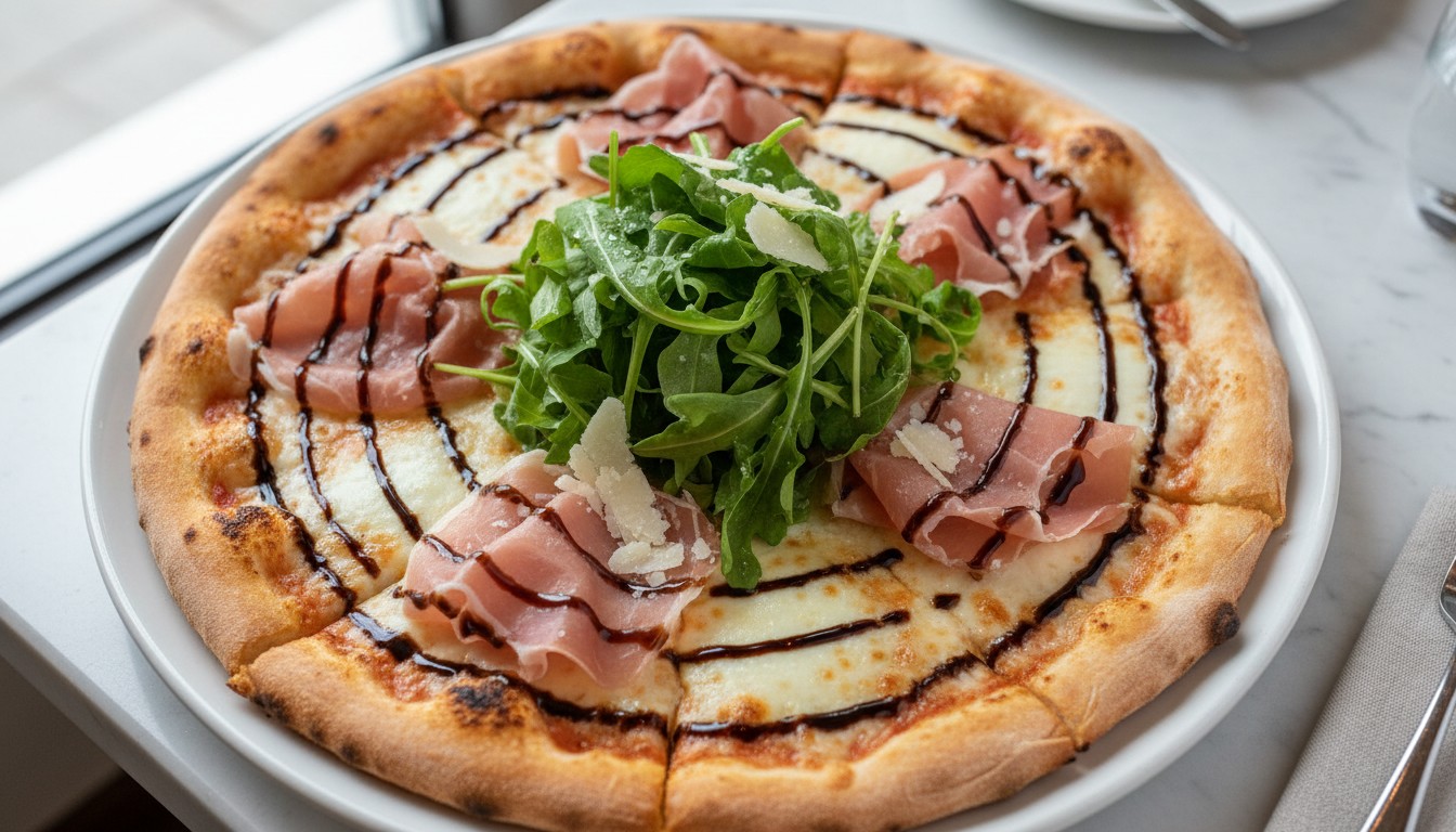 Prosciutto and arugula pizza